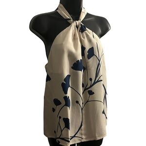 Ann Taylor Factory Ivory and Navy Floral Halter Blouse
